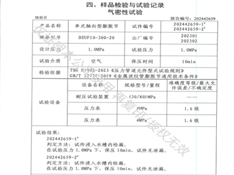 膨脹節(jié)-不銹鋼伸縮器-氣密性試驗(yàn) 結(jié)論無泄漏